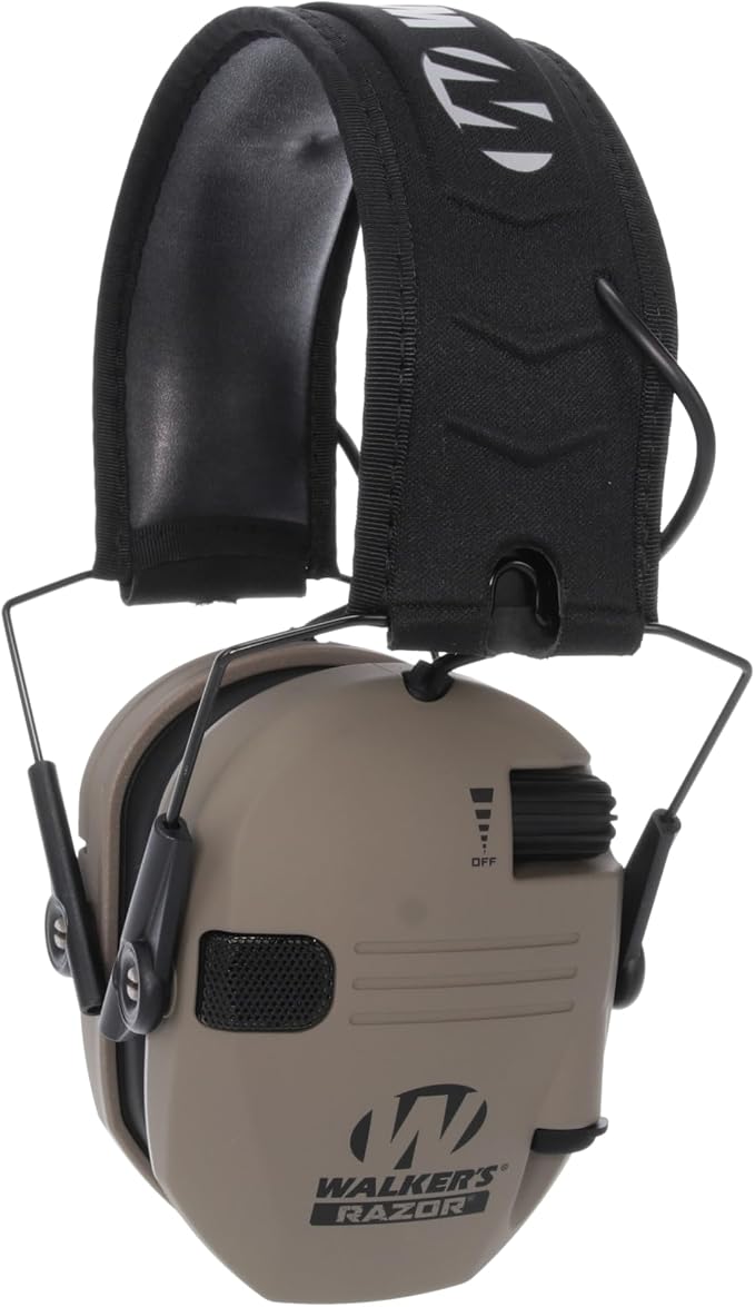 Pair of Walkers Razor electronic hearing protection headphones on a white background