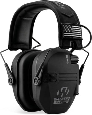 Black Walkers Razor electronic hearing protection headphones on a white background