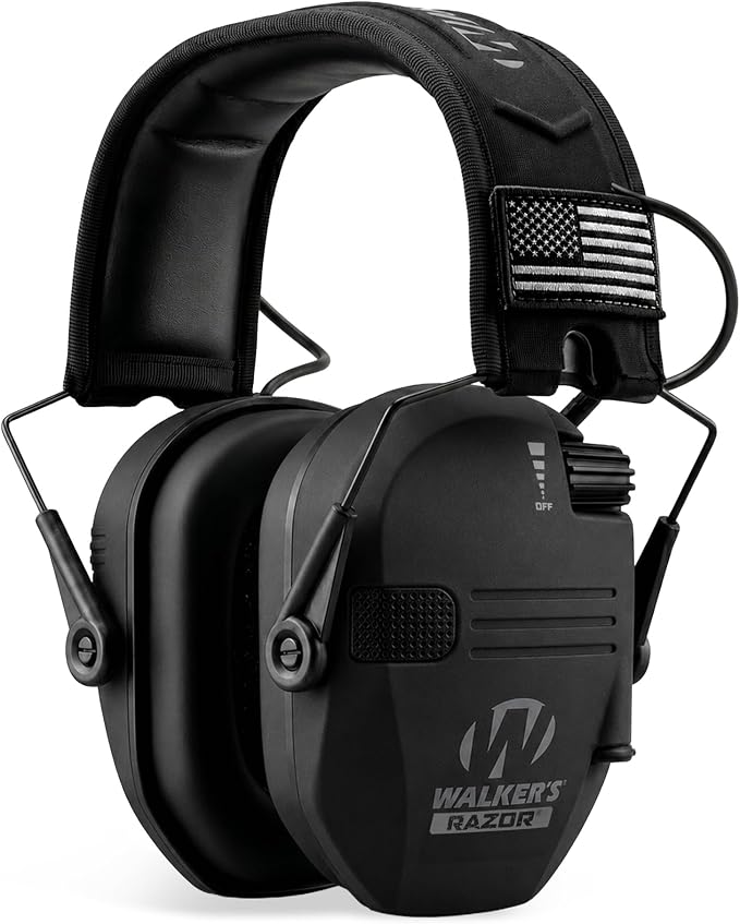 Black Walkers Razor electronic hearing protection headphones on a white background